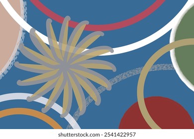 It is a fabric design made from circles and bright colors for rugs, Design for Capet cover wallpaper wrapping fabric drapery table line and for clothing