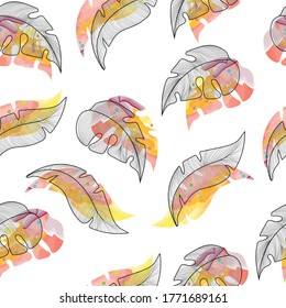 fabric design repeated floral pattern, seamless pattern. yellow leaves with white background vector illustration textile. water colour design.