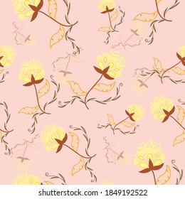 fabric design repeated floral pattern, seamless pattern. light orange background vector illustration textile.