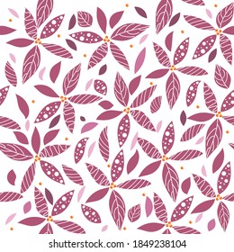 fabric design repeated floral pattern, seamless pattern. pink, leaves with light purple background vector illustration textile.