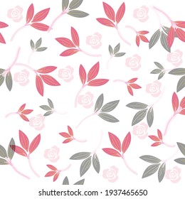fabric design repeated floral pattern, seamless pattern. pink, black leaves and roses with white background vector illustration textile. water color design.