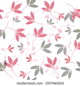 fabric design repeated floral pattern, seamless pattern. pink, black leaves and roses with white background vector illustration textile. water color design.