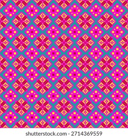 Das Stoffdesign verwendet geometrische Muster, die in floralen, stern- und rautenförmigen Motiven angeordnet sind und symmetrisch in Rosa geschichtet sind. Inspiriert von der alten Kultur, ist es für die Textilien geeignet 