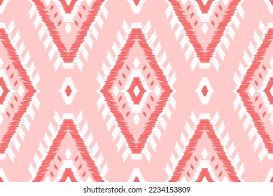 Fabric ethnic ikat pattern red. Geometric ethnic ikat seamless pattern in tribal. Mexican style. Design for background, illustration, rug, fabric, clothing, carpet, textile, batik, embroidery.