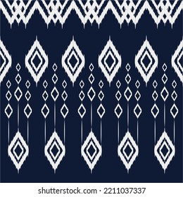 Fabric ethnic ikat seamless pattern. Geometric diamond triangle shape zigzag black and white background. Ornate African tribal ikat line patterns. Vector illustration modern retro vintage design.
