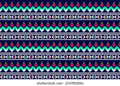 Fabric ethnic pattern art. Ikat seamless pattern in tribal. American, Mexican style. Design for background, wallpaper, vector illustration, fabric, clothing, carpet, textile, batik, embroidery.