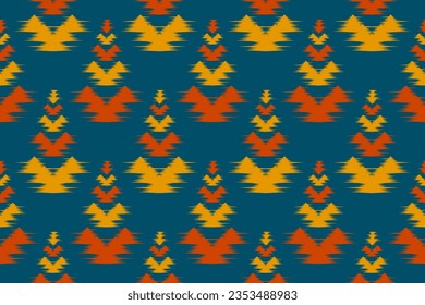 Arte de patrones étnicos de tela. Ikat patrón inquebrantable en las tribus. de estilo americano y mexicano. Diseño para fondo, papel pintado, ilustración, tela, ropa, alfombra, textil, batik, bordado.