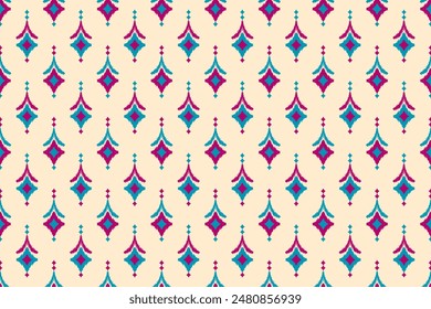 Fabric ethnic pattern art. Ikat seamless pattern in tribal. American, Mexican style. Design for background, wallpaper, illustration, fabric, clothing, carpet, textile, batik, embroidery.