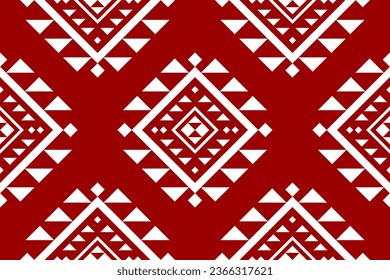 Fabric ethnic red pattern art. Geometric seamless pattern in tribal. American and Mexican style. Design for background, illustration, fabric, clothing, carpet, batik, embroidery.