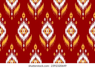 Fabric ethnic red pattern art. Geometric seamless pattern in tribal. American and Mexican style. Design for background, Vector illustration, fabric, clothing, carpet, batik, embroidery.