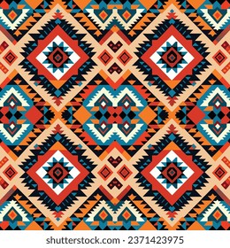 Gewebte ethnische Stammeskunst. Ethnische ikat-nahtlose Muster. amerikanischer und mexikanischer Stil. Design für Hintergrund, Tapete, Illustration, Stoff, Kleidung, Teppich, Textilien, Batik, Stickereien.