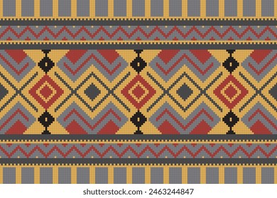 Fabric ethnic tribal pattern art. Ethnic ikat seamless pattern. American and Mexican style. Design for background, wallpaper, illustration, fabric, clothing, carpet, textile, batik, embroidery.