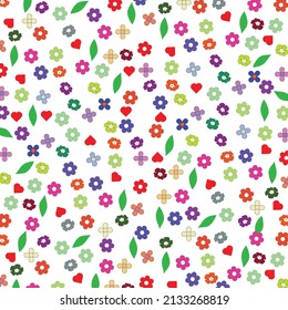 fabric fashion seamless colorful  different flowers and green leaf pattern on white background, Vetor illustration