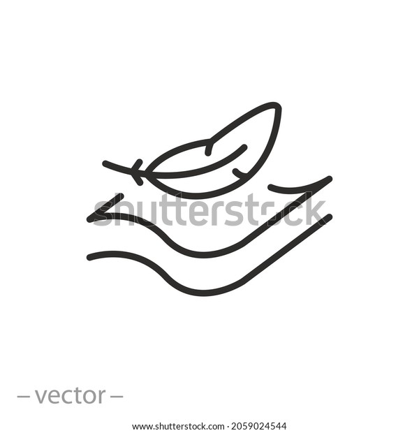 fabric\
with feather filler icon, high comfort structure, less weight,\
light or soft provides comfort skin, thin line symbol on white\
background - editable stroke vector\
illustration