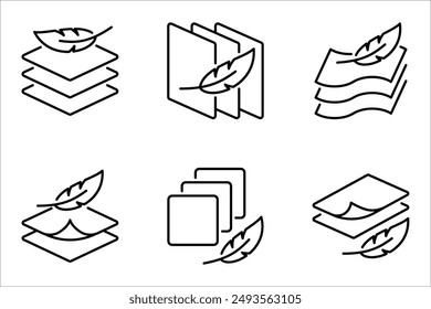 fabric with feather filler icon set, high comfort structure, less weight, vector illustration on white background