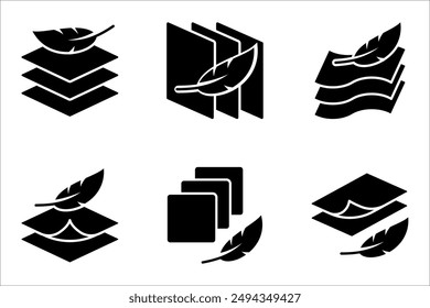 fabric with feather filler icon set, high comfort structure, less weight, vector illustration on white background
