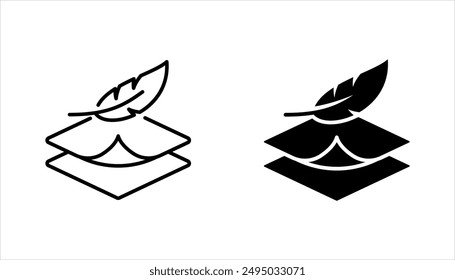 tela con el conjunto del icono del relleno de la pluma, estructura de alta comodidad, menos peso, Ilustración vectorial sobre fondo blanco