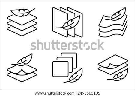 fabric with feather filler icon set, high comfort structure, less weight, vector illustration on white background