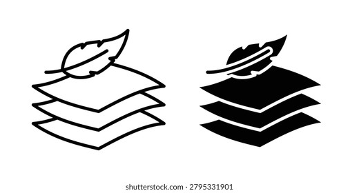 Fabric with feather icon. line and filled black pictograms.