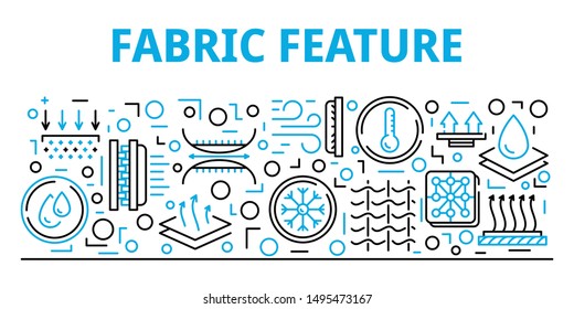 Fabric feature banner. Outline illustration of fabric feature vector banner for web design