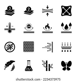 Fabric feature black glyph icons set 1.