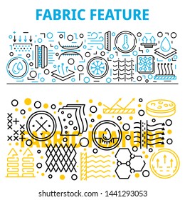 Fabric feature breathable banner set. Outline set of fabric feature breathable vector banner for web design
