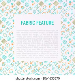 Fabric feature concept with thin line icons: leather, textile, cotton, wool, waterproof, acrylic, silk, eco-friendly material, breathable material. Modern vector illustration for banner, print media.
