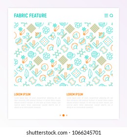 Fabric feature concept with thin line icons: leather, textile, cotton, wool, waterproof, acrylic, silk, eco-friendly material, breathable material. Modern vector illustration for banner, print media.