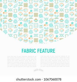 Fabric feature concept with thin line icons: leather, textile, cotton, wool, waterproof, acrylic, silk, eco-friendly material, breathable material. Modern vector illustration for banner, print media.