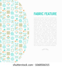 Fabric feature concept with thin line icons: leather, textile, cotton, wool, waterproof, acrylic, silk, eco-friendly material, breathable material. Modern vector illustration for banner, print media.