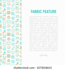 Fabric feature concept with thin line icons: leather, textile, cotton, wool, waterproof, acrylic, silk, eco-friendly material, breathable material. Modern vector illustration for banner, print media.