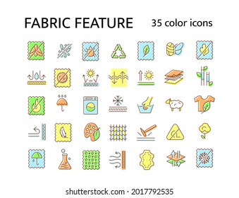 Fabric feature flat icon. Thermal insulated fiber. Rain cover, antistatic fabric. Material quality. Color symbol. Isolated vector stock illustration