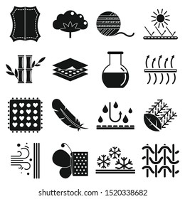 Fabric feature icons set. Simple set of fabric feature vector icons for web design on white background
