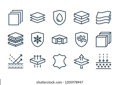 Fabric Feature related line icon set. Layered Materials vector vector icons.