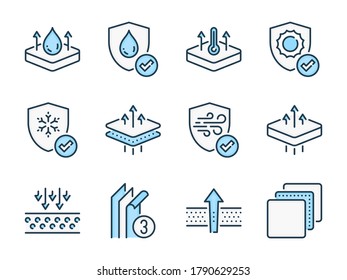 Fabric Feature related vector color line icons. Layered Materials colorful icon set.