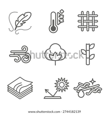 Fabric Features Icon Set - Moisture Wicking - Cotton - Bamboo - Wind Resistance