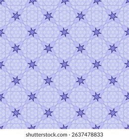 fabric features a light purple star pattern with continuous overlapping star and circle motifs, evoking a cute and romantic feel, suitable for children's clothing or decoration.