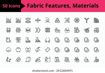 Fabric Features, Materials Icons Set Black 