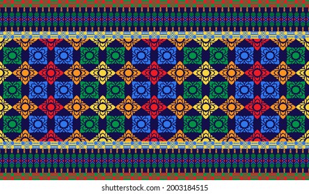Flora de tejido colorida patrón completo para tela textil y otros, patrón étnico de fondo tradicional Diseño para alfombras, papel pintado, ropa, envoltura, batik, tela, bordado