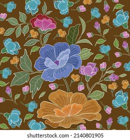 Fabric With Floral Batik Abstract Pattern Hand painted