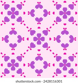 Fabric with a floral heart pattern. Seamless pattern seamless background pattern abstract sweet purple flower and outline design pattern. Vintage abstract, retro design for prints, textile, wrapping,