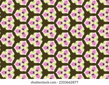  Fabric floral multicolor on brown graphic geometric abstract tribal vector illustration background wallpaper textile print retro decor vintage classic tiled rug