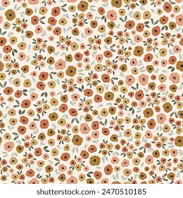 Fabric floral print in rustic style. Seamless floral pattern file for textile, wallpaper, stationery, poster, card design. Repeating vector background