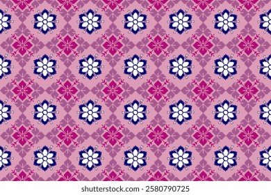 Fabric floral seamless pattern of pixel art style