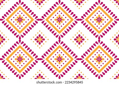 Fabric flower pattern art. Geometric ethnic seamless pattern in tribal. Design for background, wallpaper, vector illustration, fabric, clothing, carpet, textile, batik, embroidery.