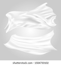 Fabric fluttering blow texture vector illustration material isolated soft white cloth with gradient background. Vector illustration.