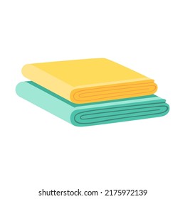 Fabric hanging on hook, rolled and folded cloth vector illustration. Colorful stylish bath and kitchen towel flat icon kit