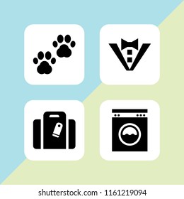fabric icon. 4 fabric set with handbag in black with a label, bow tie, laundry service and animal prints vector icons for web and mobile app