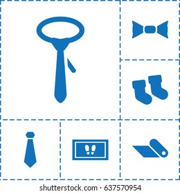 Fabric icon. set of 6 fabric filled icons such as baby socks, foot carpet, tie, bow tie