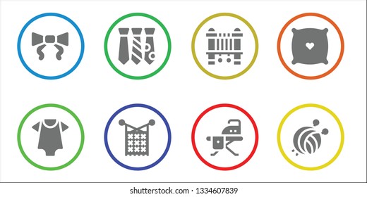fabric icon set. 8 filled fabric icons.  Simple modern icons about  - Tie, Baby clothes, Knit, Sewing machine, Ironing board, Pillow, Yarn ball